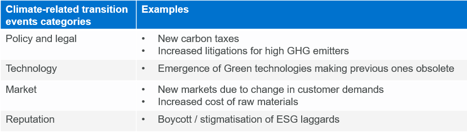 Table of climate-related transition risks