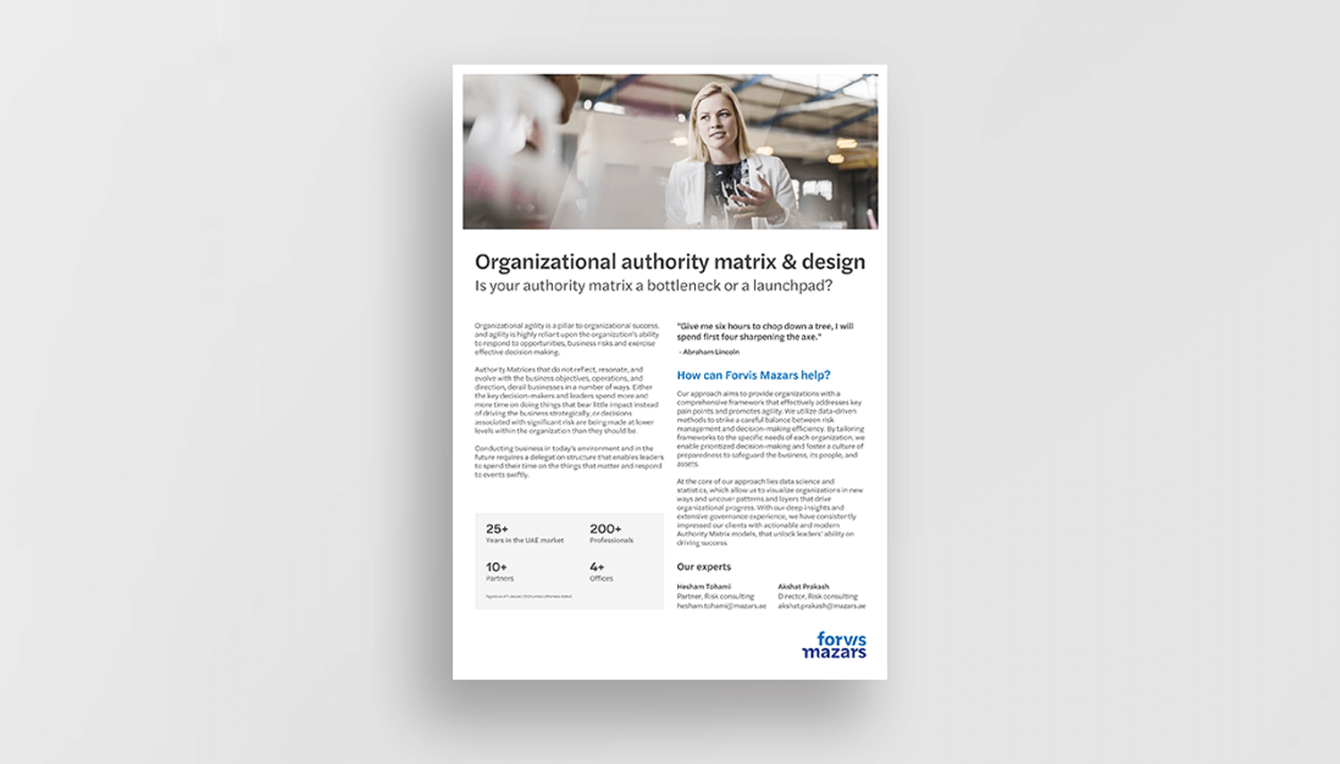 Organizational authority matrix & design - Governance services - Forvis Mazars in UAE