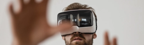 Man using virtual reality headset, AI, Artificial intelligence, tech, technology, data, computer, digital, games