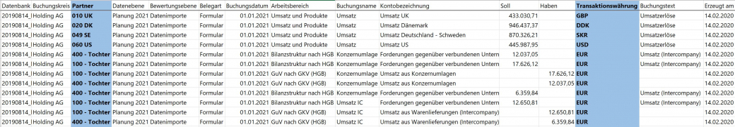 Auszug aus einem Buchungsbericht der Holding AG