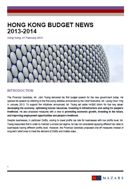 Mazars tax alert - Hong Kong budget 2013-2014